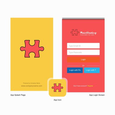 Şirket bulmaca parçası ekranı ve giriş sayfası tasarımı Logo şablonu ile. Mobil Online iş şablonu