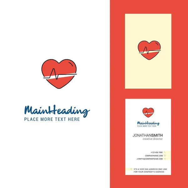 Heart Beat Creative Logo Business Card Vertical Design Vector — Stock Vector