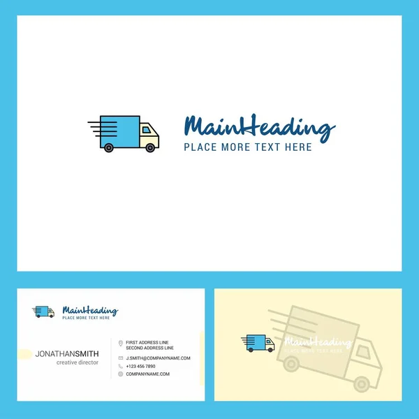 Truck Logo Design Com Tagline Front Back Busienss Card Template — Vetor de Stock