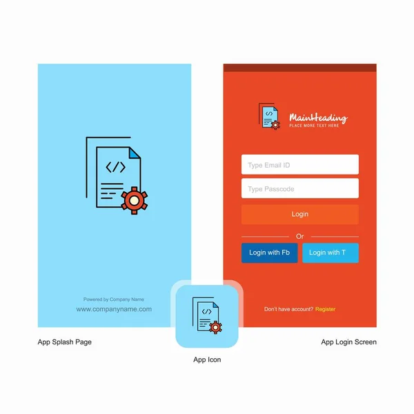 Perusahaan Coding Splash Screen Dan Login Page Desain Dengan Templat - Stok Vektor