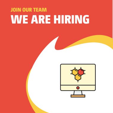 Bize katıl. Busienss şirket bilgisayar ekran biz çoğu işe Poster belirtme çizgisi tasarım. Vektör arka plan