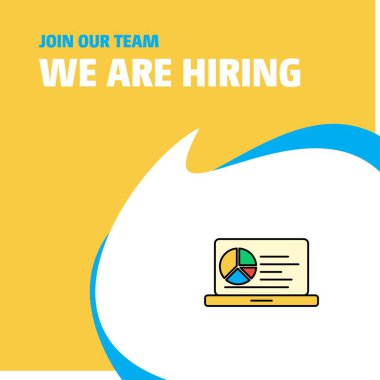 Join Our Team. Busienss Company Presentation on laptop  We Are Hiring Poster Callout Design. Vector background