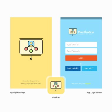 Şirket tanıtım ekranı ve oturum açma sayfası Tasarım Logo şablonu ile. Mobil Online iş şablonu