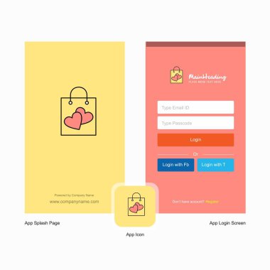 Şirket alışveriş çantası ekranı ve oturum açma sayfası Tasarım Logo şablonu ile. Mobil Online iş şablonu