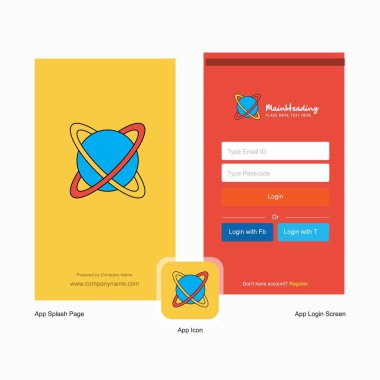 Şirket dünya ekranı ve oturum açma sayfası Tasarım Logo şablonu ile. Mobil Online iş şablonu