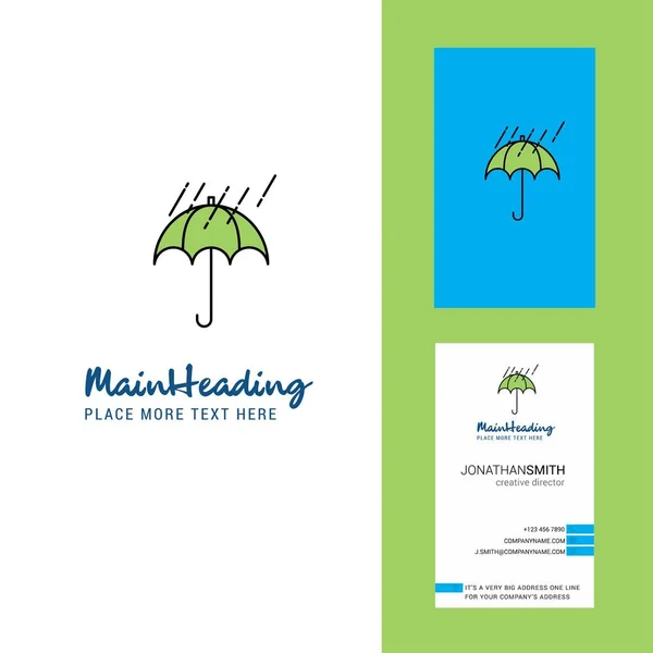 Regen Und Regenschirm Kreatives Logo Und Visitenkarte Vertikaler Designvektor — Stockvektor