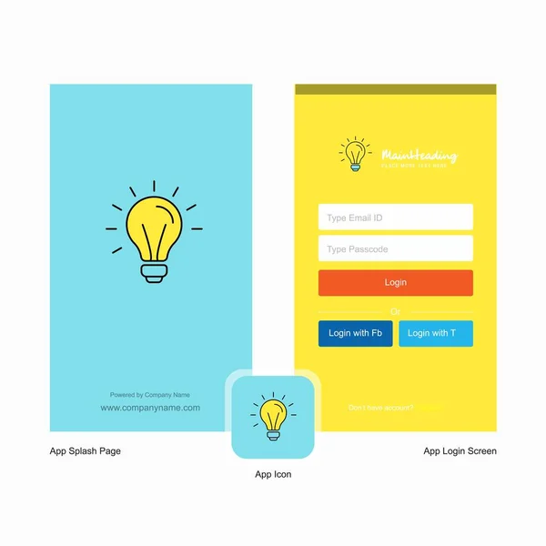 会社のロゴのテンプレートのアイデア スプラッシュ スクリーンとログイン ページのデザイン モバイル オンライン ビジネス テンプレート — ストックベクタ