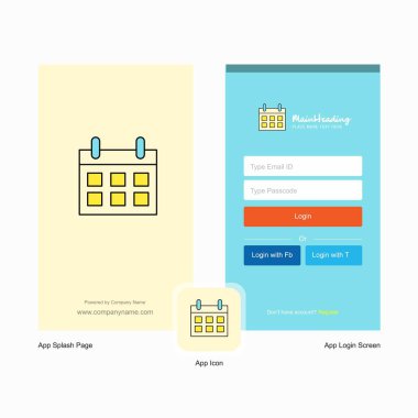 Şirket takvim ekranı ve oturum açma sayfası Tasarım Logo şablonu ile. Mobil Online iş şablonu