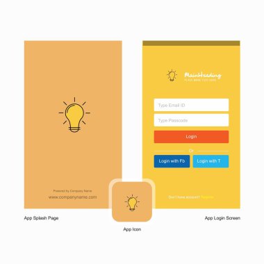 Şirket ampul ekranı ve oturum açma sayfası Tasarım Logo şablonu ile. Mobil Online iş şablonu