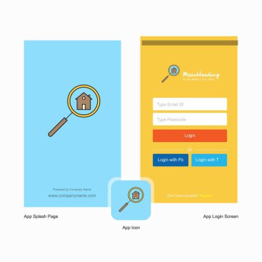 Arama ev ekranı ve oturum açma sayfası tasarımı Logo şablonu ile şirket. Mobil Online iş şablonu