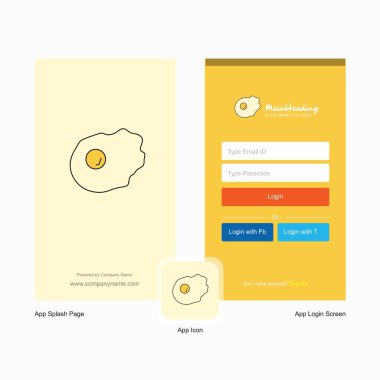 Şirket Fry ekranı ve giriş sayfası tasarımı Logo şablonu ile yumurta. Mobil Online iş şablonu