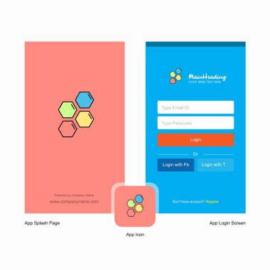 Şirket kabukları ekranı ve oturum açma sayfası Tasarım Logo şablonu ile. Mobil Online iş şablonu