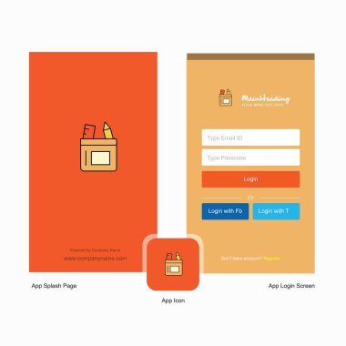 Şirket kalem kutusu ekranı ve giriş sayfası tasarımı Logo şablonu ile. Mobil Online iş şablonu