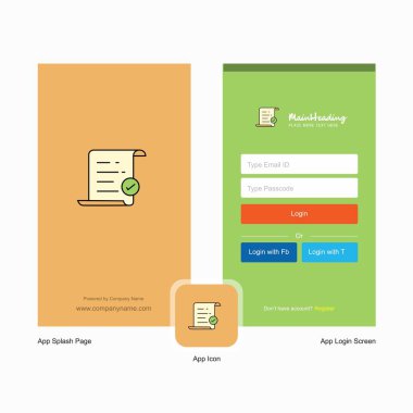 Metin belge ekranı ve oturum açma sayfası tasarımı Logo şablonu ile şirket. Mobil Online iş şablonu