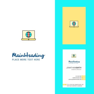 Internet üzerinde Laptop yaratıcı Logo ve kartvizit. dikey tasarlamak vektör