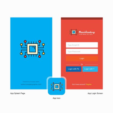 Şirket işlemci ekranı ve oturum açma sayfası Tasarım Logo şablonu ile. Mobil Online iş şablonu