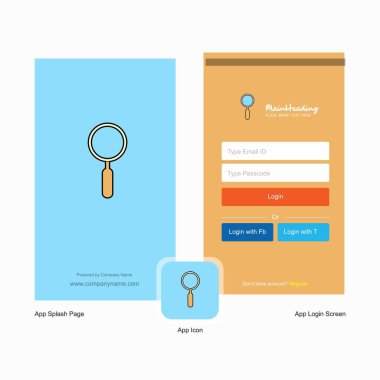 Şirket Arama ekranı ve oturum açma sayfası Tasarım Logo şablonu ile. Mobil Online iş şablonu