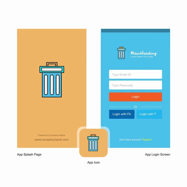 Företaget Trash Splash Screen Och Inloggningssidan Design Med Logotyp Mall — Stock vektor