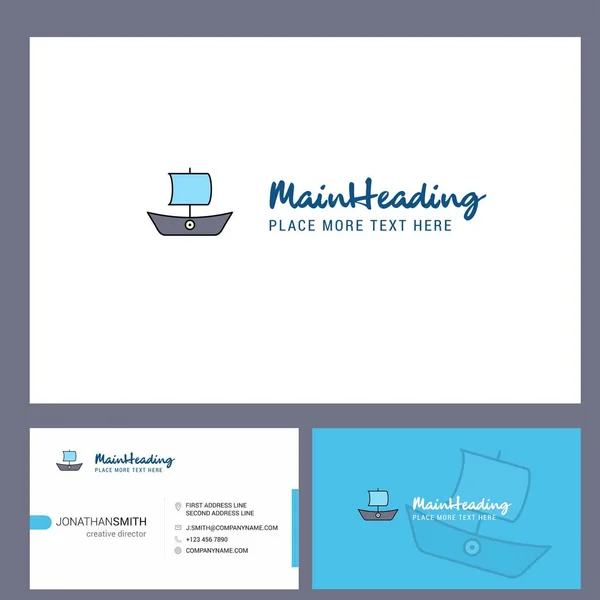 Diseño Del Logotipo Del Barco Con Plantilla Tarjeta Tagline Front — Vector de stock