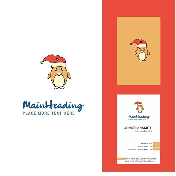 Pingüino Navidad Creative Logo Tarjeta Visita Vector Diseño Vertical — Archivo Imágenes Vectoriales