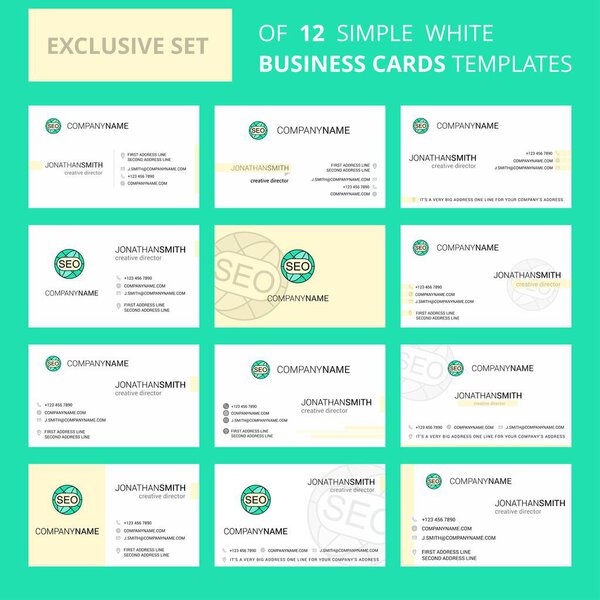 Set of 12 Seo Creative Busienss Card Template. Креативный логотип и фон для карты
