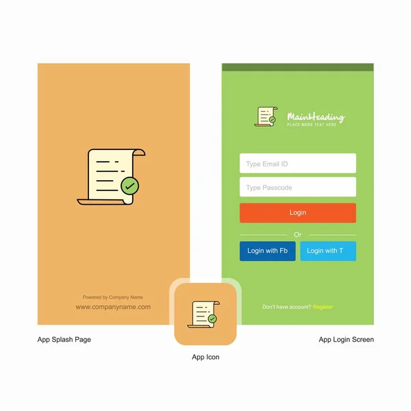 Dokumen Company Text Splash Screen Dan Login Page Desain Dengan - Stok Vektor