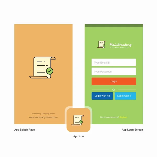 Documento Testo Aziendale Splash Screen Login Design Pagina Con Modello — Vettoriale Stock