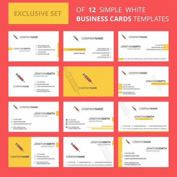 Set of 12 Syringe Creative Busienss Card Template. Editable Creative logo and Visiting card background