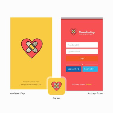Şirket kalp açılış ekranı ve oturum açma sayfası Tasarım Logo şablonu ile. Mobil Online iş şablonu