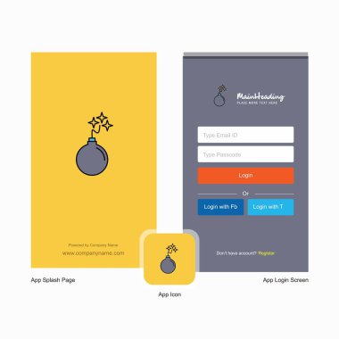 Şirket bomba ekranı ve oturum açma sayfası Tasarım Logo şablonu ile. Mobil Online iş şablonu