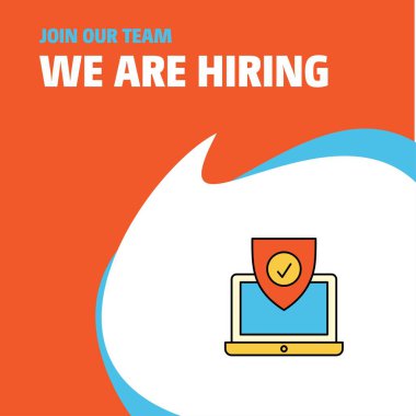 Bize katıl. Dizüstü biz çoğu işe Poster belirtme çizgisi tasarım busienss şirket korumalı. Vektör arka plan