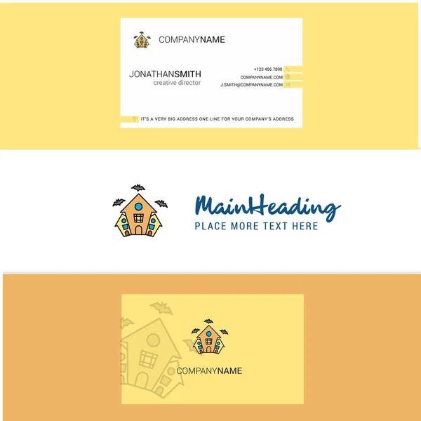 Beautiful Hunted House Logo Business Card Vertical Design Vector — Stock Vector