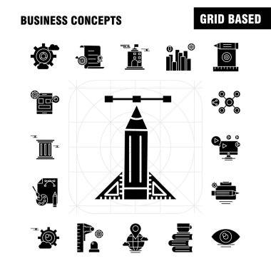 İş kavramları katı glif Icons Set için Infographics, mobil Ux/UI Kit ve baskı tasarımı. İçerir: Yön yönetim kurulu, yönetim kurulu, yönü, sağ, disket, bulut, koleksiyon Modern Infographic Logo ve piktogram. -Vektör