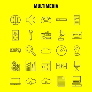 Multimedya satırı simgesi Web, baskı ve mobil Ux/UI için Kit. Gibi: disko topu, top, Disco, parti top, ekolayzer, Beat, piktogram paketi. -Vektör