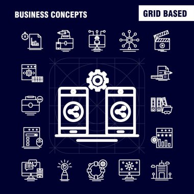 İş kavramları satır Icons Set Infographics, mobil Ux/UI için Kit ve baskı tasarımı. Şunları içerir: Ölçek, vektör, Pusula, eğitim, monitör, bilgisayar, Avatar, paylaşım, koleksiyon Modern Infographic Logo ve piktogram. -Vektör