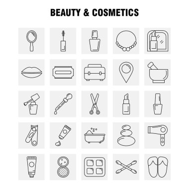 Güzellik ve kozmetik satır simgesi Web, baskı ve mobil Ux/UI için Kit. Gibi: mücevher, kolye, hediye, dudaklar, kozmetik, ağız, güzellik, giyim, piktogram paketi. -Vektör