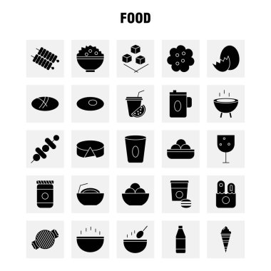 Yemek katı glif Icons Set için Infographics, mobil Ux/UI Kit ve baskı tasarımı. Şunları içerir: İçecek, meyve suyu, yemek, yemek, kızartma, yemek, yemek, yemek, koleksiyon Modern Infographic Logo ve piktogram. -Vektör