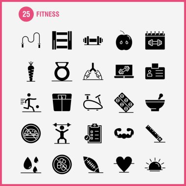 Fitness katı glif Icons Set için Infographics, mobil Ux/UI Kit ve baskı tasarımı. Şunları içerir: Apple, gıda, Fitness, kan, sarkma, Fitness, kimlik kartı, Icon Set - vektör