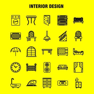 İç tasarım hat simgelerini belirlemek için Infographics, mobil Ux/UI Kit ve baskı tasarımı. Şunları içerir: Anahtar, tak, elektronik, elektrik, tablo, mobilya, ev, tablolar, Eps 10 - vektör