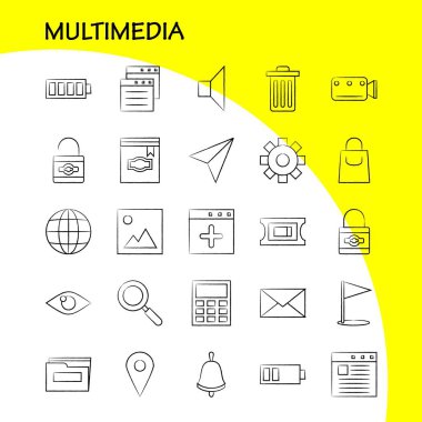 Multimedya el çekilmiş Icon Web, baskı ve mobil Ux/UI için Kit. Gibi: tarayıcı, sayfa, Web, şablon, tarayıcı, sayfa, Web, şablon, piktogram paketi. -Vektör