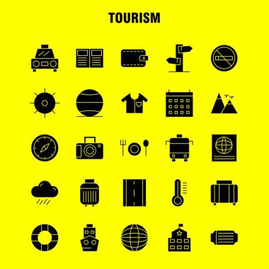 Turizm katı glif Icon Pack için tasarımcılar ve geliştiriciler. Sıcaklık termometre hava, Sigara, turizm, seyahat, yasaktır, simgelerin vektör