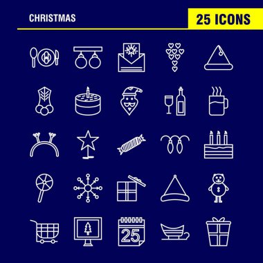 Noel çizgi Icons Set için Infographics, mobil Ux/UI Kit ve baskı tasarımı. Şunları içerir: Gıda, yemek, bıçak, tabak, Noel topları, top, süslemeleri, koleksiyonu Modern Infographic Logo ve piktogram. -Vektör