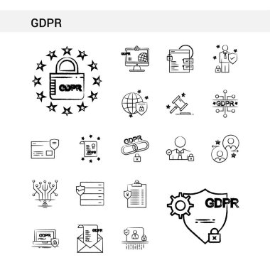 Gdpr el beyaz arka plan üzerinde izole simge kümesi stil çekilmiş. -Vektör