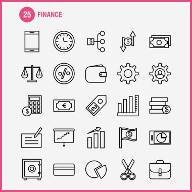 Finans satır Icons Set Infographics, mobil Ux/UI için Kit ve baskı tasarımı. Şunları içerir: pasta grafik, grafik, iş, tanıtım, çan, zil, yüzük, koleksiyon Modern Infographic Logo ve piktogram. -Vektör