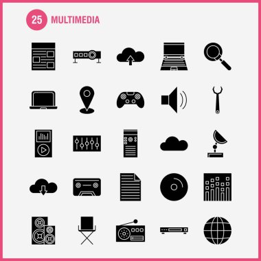 Web, baskı ve mobil Ux/UI için Multimedya katı glif simge seti. Gibi: disko topu, top, Disco, parti top, ekolayzer, Beat, piktogram paketi. -Vektör