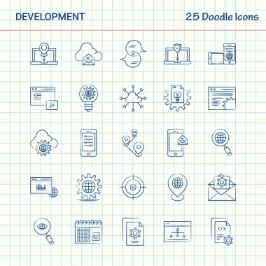 Geliştirme 25 Doodle simgeler. Elle çizilmiş iş Icon set