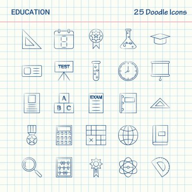 Eğitim 25 Doodle simgeler. Elle çizilmiş iş Icon set