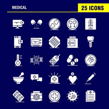 Tıbbi katı glif Icons Set için Infographics, mobil Ux/UI Kit ve baskı tasarımı. Şunları içerir: Bilgisayar, Beat, darbe, tıp, ilaç, tıp, hap, kemik, Icon Set - vektör