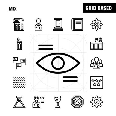 Mix satır Icons Set Infographics, mobil Ux/UI için Kit ve baskı tasarımı. Şunları içerir: Cog, dişli, ayarları, ayar, Flask, laboratuar, Test, tüp, Icon Set - vektör