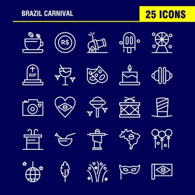 Brezilya karnaval satır Icon Pack için tasarımcılar ve geliştiriciler. Çay, fincan, kahve, Tablet, para birimi, para, para, savaş topu, simgeler vektör